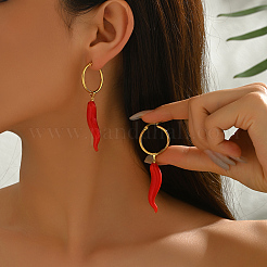 Vintage Stainless Steel Red Chili Hoop Earrings&nbsp;FZ6650