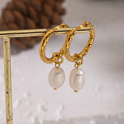 304 Stainless Steel Freshwater Pearl Hoop Dangle Earrings for Women&nbsp;DA5671