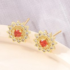 Brass Micro Pave Cubic Zirconia Stud Earrings for Women&nbsp;KK-A305-04G-01
