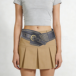 Retro Antique Bronze Alloy Rivets PU Leather Whide Waist Belts for Women&nbsp;AJEW-WH20098-075A