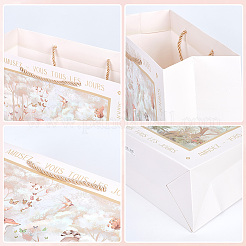 1Pc French Retro Leaf Printed Rectangle Paper Tote Bags&nbsp;ABAG-SP0001-29B