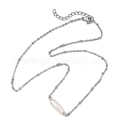 Natural Baroque Keshi Pearl Column Pendant 304 Stainless Steel Satellite Chain Necklaces&nbsp;NJEW-JN06338-02