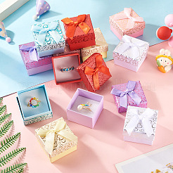12Pcs 6 Colors Bowknot Cardboard Paper Ring Gift Storage Boxes&nbsp;CON-TA0001-28