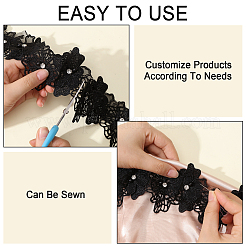 Double Layer Polyester 3D Flower Lace Trim Ribbon with Rhinestone&nbsp;OCOR-WH0097-73C