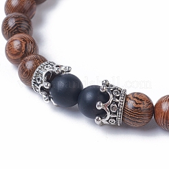 Adjustable Frosted Natural Black Agate(Dyed) Braided Bead Bracelets&nbsp;BJEW-JB04840-02