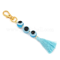 Resin Evil Eye Round Bead & Polyester Tassel Pendant Decorations&nbsp;HJEW-JM04164-01