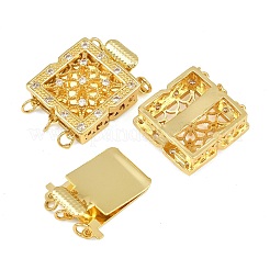 Rack Plating Brass Micro Pave Clear Cubic Zirconia Box Clasps&nbsp;KK-G494-05G