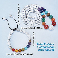 Natural & Synthetic Mixed Gemstone Round Beaded Necklace & Braided Bead Bracelet&nbsp;SJEW-AR0001-01