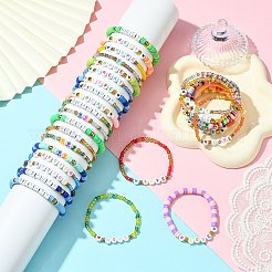 30Pcs 30 Styles Polymer Clay & Glass Beaded Stretch Bracelet Sets&nbsp;BJEW-SW001584