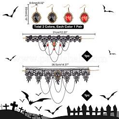 Resin Oval Pendant Dangle Earrings and Lace Choker Necklaces&nbsp;AJEW-PH0004-17