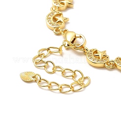 Clear Cubic Zirconia Moon & Star Link Chain Bracelet&nbsp;BJEW-A132-04G