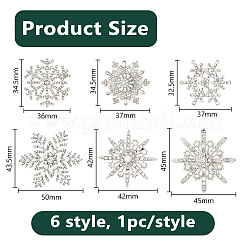 6Pcs 6 Styles Snowflake Alloy Lapel Pins for Backpack Clothes&nbsp;JEWB-DC0001-32