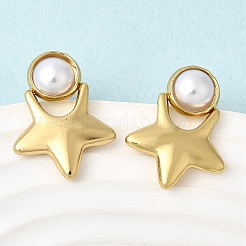 201 Stainless Steel ABS Plastic Pearl Stud Earrings&nbsp;EJEW-Z151-13G-05