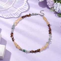 Natural Citrine & Tiger Eye & Green Aventurine Chip Beaded Necklaces&nbsp;NJEW-JN05099-01