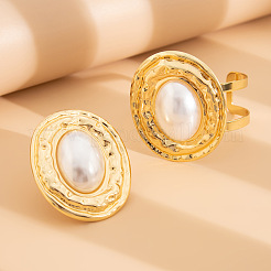 Oval Iron & Imitation Pearl Bangles & Cuff Rings Sets for Women&nbsp;WGBFE6E-01