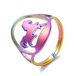Ion Plating(IP) 304 Stainless Steel Horse Adjustable Ring for Women&nbsp;RJEW-M149-21RC