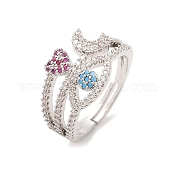 Brass Micro Pave Cubic Zirconia Finger Rings for Women&nbsp;RJEW-C129-05P