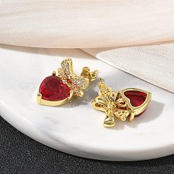 Brass Micro Pave Cubic Zirconia Stud Dangle Earrings for Women&nbsp;KK-CBA760A-05G