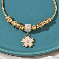 European Style Polymer Clay Rhinestones & 201 Stainless Steel & Natural Shell Charm Bracelets&nbsp;BJEW-G765-03G-01
