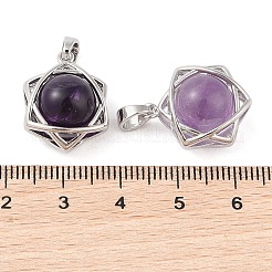 Natural Amethyst Round Pendants&nbsp;G-M440-04F-P