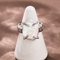 Square Natural Pearl Finger Rings&nbsp;RJEW-K286-09P