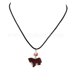 Dyed Synthetic Turquoise Horse Pendant Black Waxed Cord Necklaces&nbsp;NJEW-JN05430-02