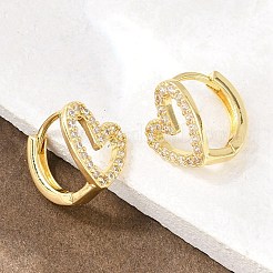 Hollow Heart Brass Micro Pave Clear Cubic Zirconia Hoop Earrings&nbsp;EJEW-D348-10G