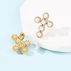 Cross Brass Micro Pave Clear Cubic Zirconia Stud Earrings&nbsp;EJEW-B153-01G