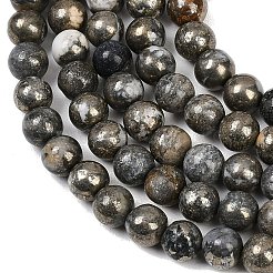 Natural Pyrite Beads Strands&nbsp;G-G839-01-8mm