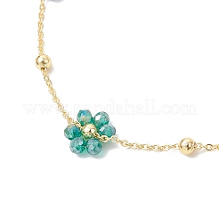 Brass Glass Flower Link Bracelets for Women&nbsp;BJEW-JB12383