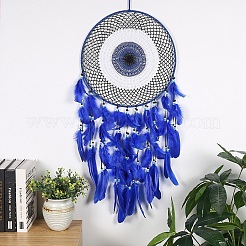 Evil Eye Woven Web/Net with Feather Wall Hanging Decorations&nbsp;PW-WG77758-01