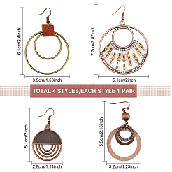 4 Pairs 4 Styles Alloy & Iron & Wood Dangle Earrings with Iron Pins&nbsp;EJEW-AN0004-58