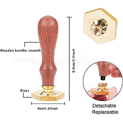 Hexagon Golden Tone Brass Wax Seal Stamp with Wood Handle&nbsp;AJEW-WH0375-0003
