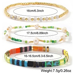 3Pcs 3 Styles Glass Seed Bead & Natural Gemstone Beads Stretch Bracelets for Women&nbsp;VZ5822-1