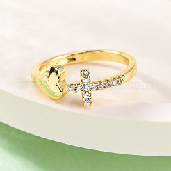 Brass Micro Pave Clear Cubic Zirconia Cuff Rings for Women&nbsp;RJEW-U047-15G