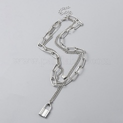 Alloy Paperclip & Curb & Cable Chains 3 Layer Necklace&nbsp;NJEW-WH0022-09D