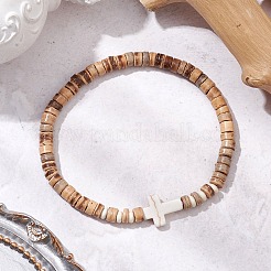 2Pcs Cross Natural Coconut & Synthetic Turquoise Beads Stretch Bracelets for Men&nbsp;BJEW-JB11389