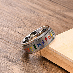 Rainbow Color Pride Flag Rune Words Odin Norse Viking Amulet Enamel Rotating Ring&nbsp;RABO-PW0001-037C