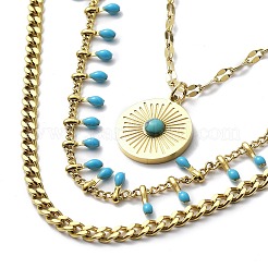 Ion Plating(IP) 304 Stainless Steel Curb & Dapped Chains Layered Necklaces&nbsp;NJEW-C012-02G