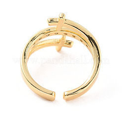 Double Cross Cubic Zirconia Open Cuff Ring&nbsp;RJEW-C024-06G