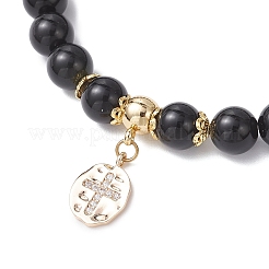 8.5MM Natural Obsidian Round Beaded Stretch Bracelets for Women&nbsp;BJEW-JB12260-02