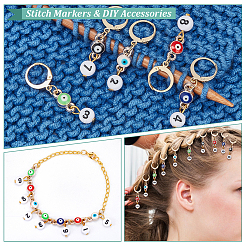 Evil Eye CCB Enamel Pendant Locking Stitch Markers with Acrylic Number Bead&nbsp;HJEW-AB00105