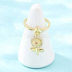 Brass Micro Pave Cubic Zirconia Pendant Finger Rings for Women&nbsp;RJEW-A090-02G