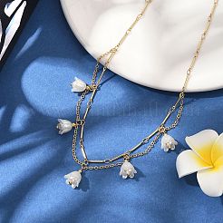 Shell Pearl & Acrylic Flower Bib Pendant Necklaces&nbsp;X1-NJEW-TA00169