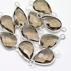 Silver Color Plated Brass Glass Teardrop Links connectors&nbsp;GLAA-J010A-S