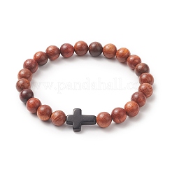 Natural Wood & Synthetic Turquoise Beaded Stretch Bracelet for Men Women&nbsp;BJEW-JB09291