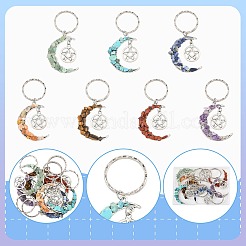 7Pcs Natural & Synthetic Mixed Stone Moon Keychains&nbsp;KEYC-FS00043