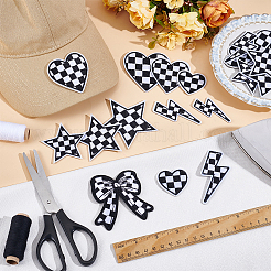 20Pcs 10 Styles Polyester Gloss Yarn Black and White Check Embroidery Cloth Ornament Accesories&nbsp;DIY-PH0030-52