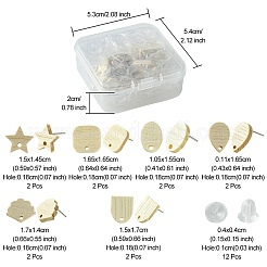 12Pcs 6 Styles Ash Wood Stud Earring Findings&nbsp;EJEW-FS0001-13