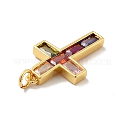 Cross Brass Micro Pave Colorful Cubic Zirconia Pendants&nbsp;X-KK-G419-29G